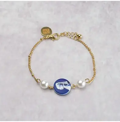 Heinen Delfts Blauw armband meisje met de parel goud 