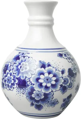 Heinen Delfts Blauw bolvaas keramiek bloemen 11x15.5cm delfts blauw