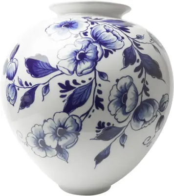 Heinen Delfts Blauw bolvaas keramiek bloemen 19x20cm delfts blauw