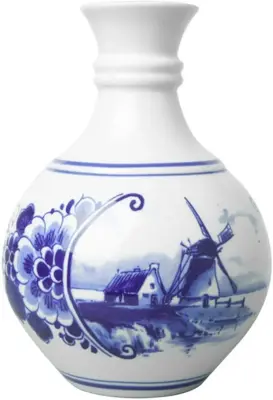 Heinen Delfts Blauw bolvaas keramiek landschap 11x15.5cm delfts blauw