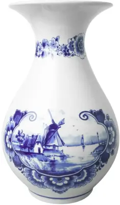 Heinen Delfts Blauw buikvaas keramiek landschap 15x23.5cm delfts blauw