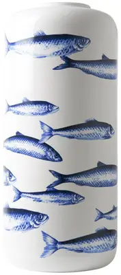 Heinen Delfts Blauw cilindervaas keramiek vissen 15x15x30cm delfts blauw