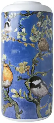 Heinen Delfts Blauw cilindervaas keramiek vogels van van gogh 14x31cm multi