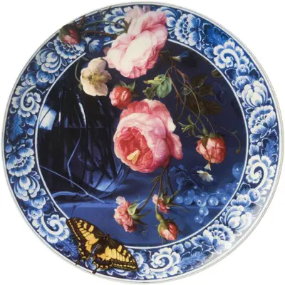 Heinen Delfts Blauw decoratiebord keramiek bloemen van de gouden eeuw 26.5x2.5cm delfts blauw