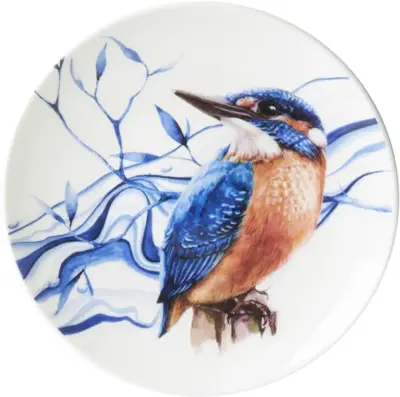 Heinen Delfts Blauw decoratiebord keramiek ijsvogel 16x2cm delfts blauw