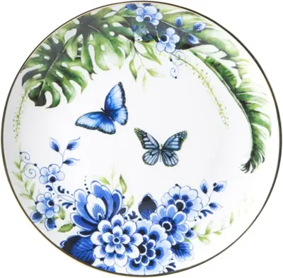 Heinen Delfts Blauw decoratiebord keramiek vlindertuin 20.5x2.5cm delfts blauw