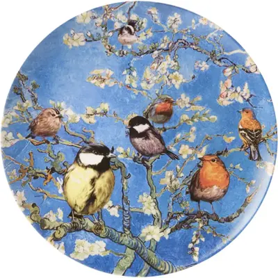 Heinen Delfts Blauw decoratiebord keramiek vogels van van gogh 31x3.5cm delfts blauw