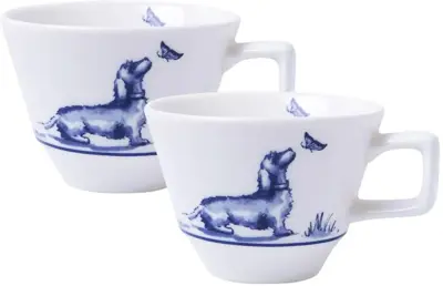 Heinen Delfts Blauw espressokopje keramiek teckel nhaan 8.5x5cm delfts blauw 2 stuks