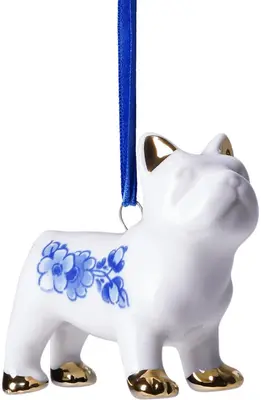 Heinen Delfts Blauw keramieken kerst ornament bulldog 5cm delfts blauw