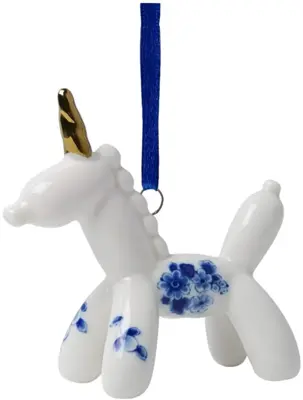 Heinen Delfts Blauw keramieken kerst ornament eenhoorn ballon 8cm delfts blauw