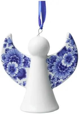 Heinen Delfts Blauw keramieken kerst ornament engel 8.5cm delfts blauw