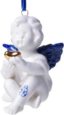 Heinen Delfts Blauw keramieken kerst ornament engel 8.5cm delfts blauw
