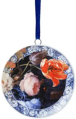 Heinen Delfts Blauw keramieken kerst ornament gouden eeuw oranje 6cm multi