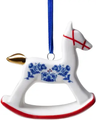 Heinen Delfts Blauw keramieken kerst ornament hobbelpaard 8cm delfts blauw