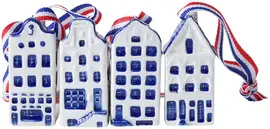 Heinen Delfts Blauw keramieken kerst ornament huisje 0cm delfts blauw 4 stuks