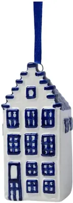 Heinen Delfts Blauw keramieken kerst ornament huisje 7.5cm delfts blauw