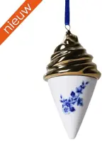 Heinen Delfts Blauw keramieken kerst ornament ijshoorntje 10.5cm delfts blauw