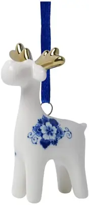 Heinen Delfts Blauw keramieken kerst ornament kariboe rendier 10cm delfts blauw