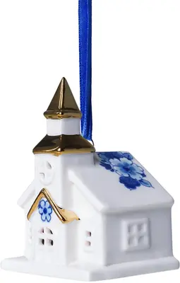 Heinen Delfts Blauw keramieken kerst ornament kerk 8cm delfts blauw