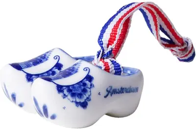 Heinen Delfts Blauw keramieken kerst ornament klompjes 4cm delfts blauw