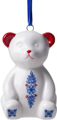Heinen Delfts Blauw keramieken kerst ornament knuffelbeer 8cm delfts blauw