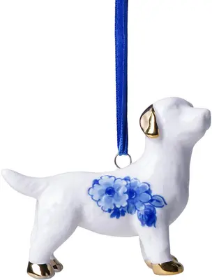 Heinen Delfts Blauw keramieken kerst ornament labrador 6.5cm delfts blauw