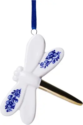 Heinen Delfts Blauw keramieken kerst ornament libelle 8cm delfts blauw