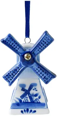 Heinen Delfts Blauw keramieken kerst ornament molen 4cm delfts blauw