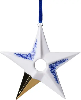 Heinen Delfts Blauw keramieken kerst ornament ster 8.5cm delfts blauw