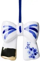 Heinen Delfts Blauw keramieken kerst ornament strik goud 7.5cm delfts blauw kopen?