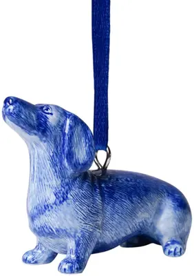 Heinen Delfts Blauw keramieken kerst ornament teckel nhaan 7cm delfts blauw