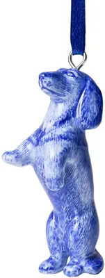 Heinen Delfts Blauw keramieken kerst ornament teckel nhaan bedelen 9cm delfts blauw
