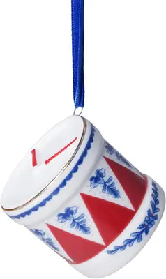 Heinen Delfts Blauw keramieken kerst ornament trommel 5cm delfts blauw