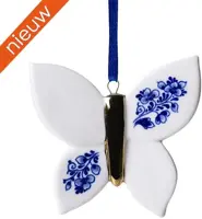 Heinen Delfts Blauw keramieken kerst ornament vlinder 6cm delfts blauw