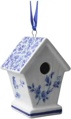 Heinen Delfts Blauw keramieken kerst ornament vogelhuisje 7.5cm delfts blauw