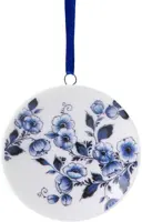 Heinen Delfts Blauw keramieken kerst ornament wandbordje bloemen 6cm delfts blauw