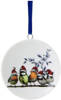 Heinen Delfts Blauw keramieken kerst ornament wandbordje bosvogels 6cm delfts blauw