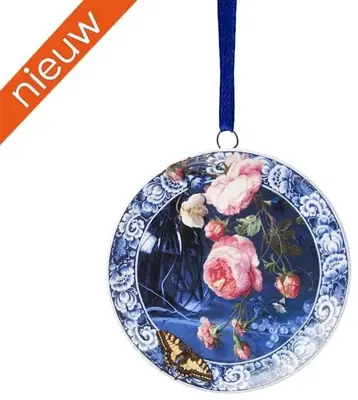 Heinen Delfts Blauw keramieken kerst ornament wandbordje gouden eeuw 6cm delfts blauw