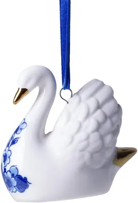 Heinen Delfts Blauw keramieken kerst ornament zwaan 6cm delfts blauw