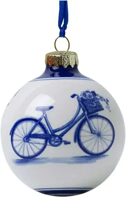 Heinen Delfts Blauw keramieken kerstbal fiets 7cm delfts blauw