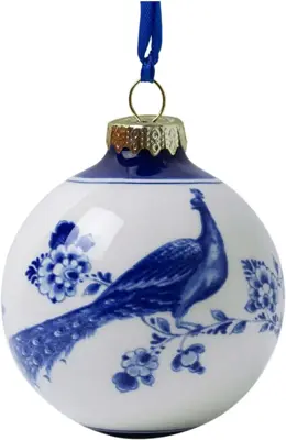 Heinen Delfts Blauw keramieken kerstbal pauw 7cm delfts blauw
