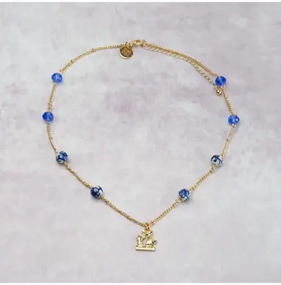 Heinen Delfts Blauw ketting kuspaar goud 