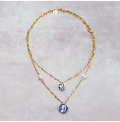 Heinen Delfts Blauw ketting meisje met de parel goud 