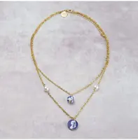 Heinen Delfts Blauw ketting meisje met de parel goud