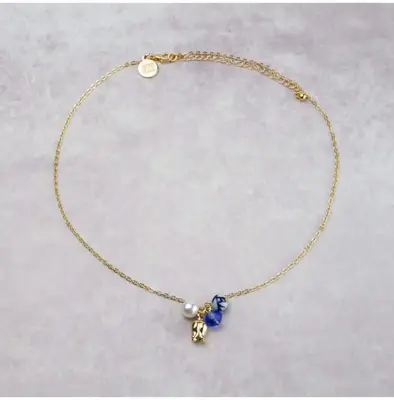 Heinen Delfts Blauw ketting tulp bedels goud 