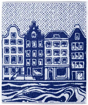 Heinen Delfts Blauw keukendoek huisjes 62x52cm delfts blauw 