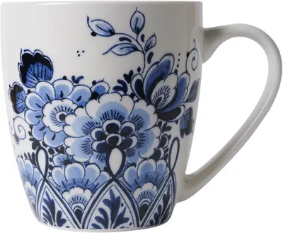 Heinen Delfts Blauw koffiekopje keramiek bloemen 7.5x8.5cm delfts blauw 