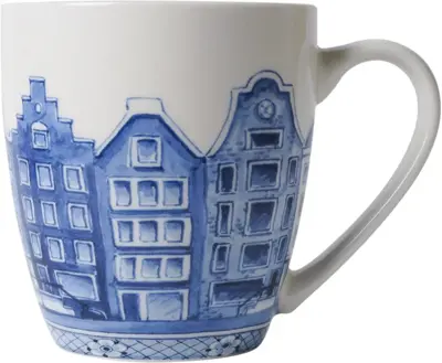 Heinen Delfts Blauw koffiekopje keramiek grachtenpanden 7.5x8.5cm delfts blauw 