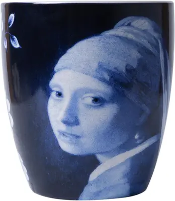 Heinen Delfts Blauw koffiekopje keramiek meisje met de parel 7.5x8.5cm delfts blauw 