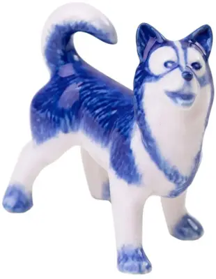 Heinen Delfts Blauw miniatuur ornament keramiek husky 5.5x2.5x5.5cm delfts blauw